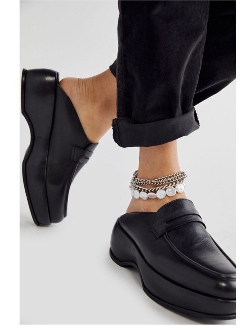 Free People Winston Women's Black Platform Loafer Mules Sz EU 39 USA 8.5